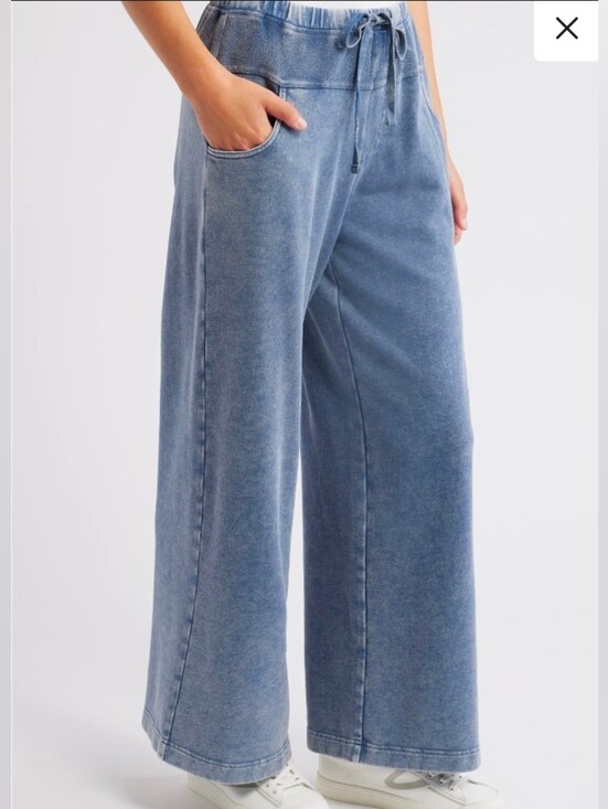 City Blues Pants - Dropped Waist Relaxed Wide-Leg Drawstring Louge Pants Washed Blue Size S